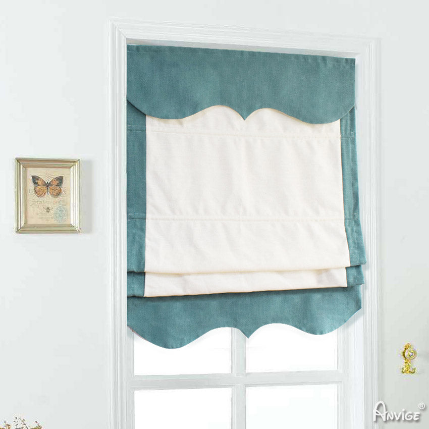 Anvige Home Textile Roman Shade Anvige Flat Roman Shades,Hardware For Installation Included,Window Treatment,Custom Roman Blinds,White With Blue Border Trims