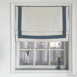 Anvige Home Textile Roman Shade Anvige Flat Roman Shades,Hardware For Installation Included,Window Treatment,Custom Roman Blinds,White With Blue Border Trims