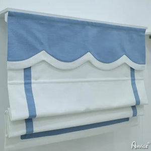 Anvige Home Textile Roman Shade Anvige Flat Roman Shades,Hardware For Installation Included,Window Treatment,Custom Roman Blinds,White With Blue Border Trims Blue Heading