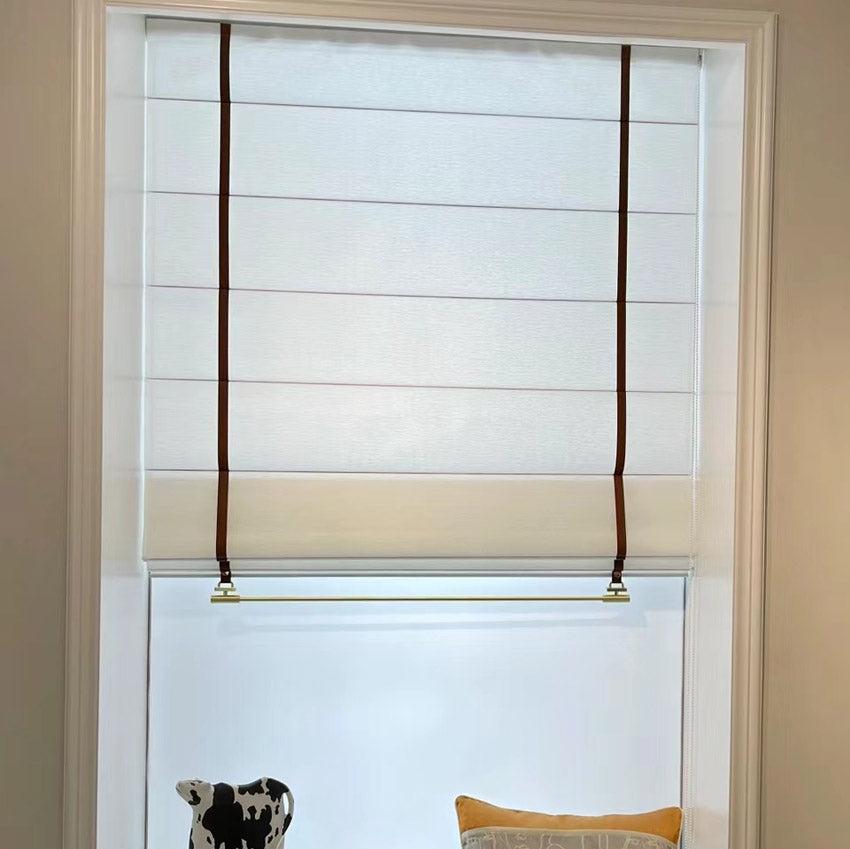 Anvige Home Textile Roman Shade Anvige Flat Roman Shades,Hardware For Installation Included,Window Treatment,Custom Roman Blinds,White With Coffee Trims