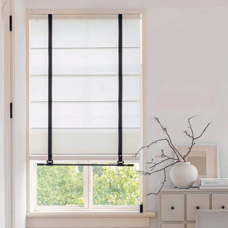 Anvige Home Textile Roman Shade Anvige Flat Roman Shades,Hardware For Installation Included,Window Treatment,Custom Roman Blinds,White With Double Black Leather Trims