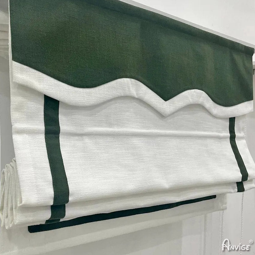 Anvige Home Textile Roman Shade Anvige Flat Roman Shades,Hardware For Installation Included,Window Treatment,Custom Roman Blinds,White With Green Strips and Heading