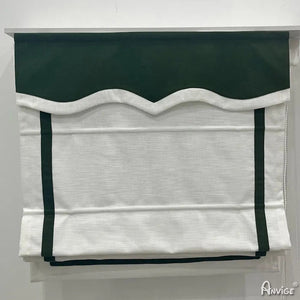 Anvige Home Textile Roman Shade Anvige Flat Roman Shades,Hardware For Installation Included,Window Treatment,Custom Roman Blinds,White With Green Strips and Heading