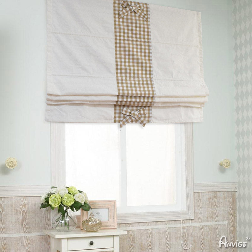 Anvige Home Textile Roman Shade Anvige Flat Roman Shades,Hardware For Installation Included,Window Treatment,Custom Roman Blinds,White With Plaid Bowknot