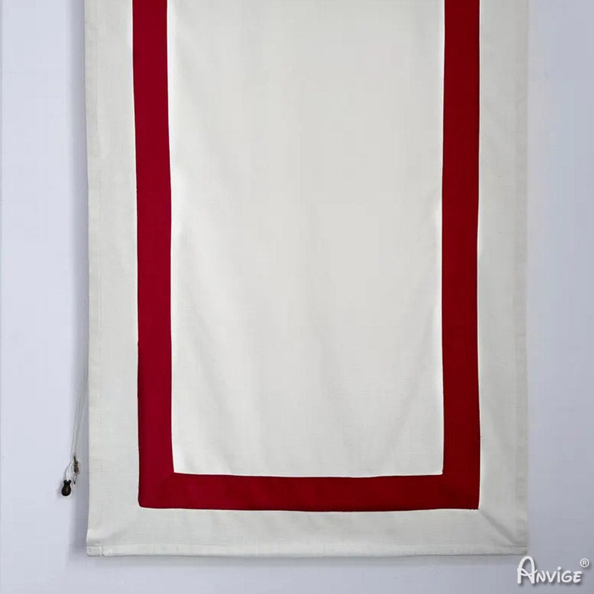 Anvige Home Textile Roman Shade Anvige Flat Roman Shades,Hardware For Installation Included,Window Treatment,Custom Roman Blinds,White With Red Border Trims