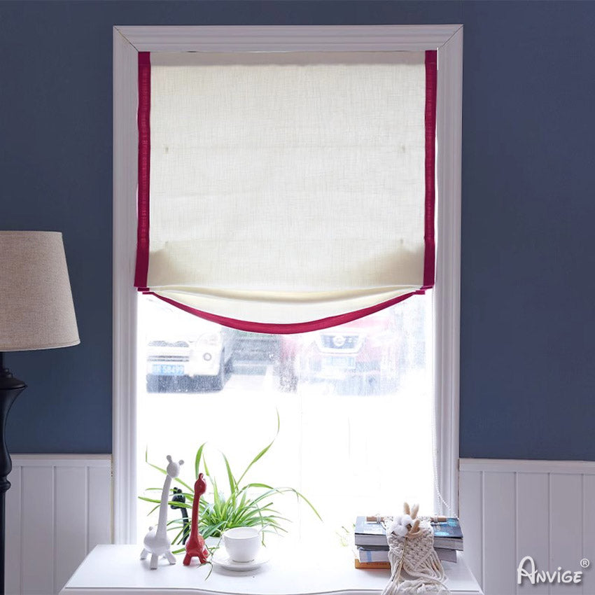 Anvige Home Textile Roman Shade Anvige Flat Roman Shades,Hardware For Installation Included,Window Treatment,Custom Roman Blinds,White With Red Border Trims Waves Style