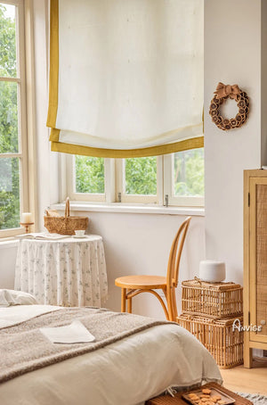 Anvige Home Textile Roman Shade Anvige Flat Roman Shades,Hardware For Installation Included,Window Treatment,Custom Roman Blinds,White With Yellow Border Trims