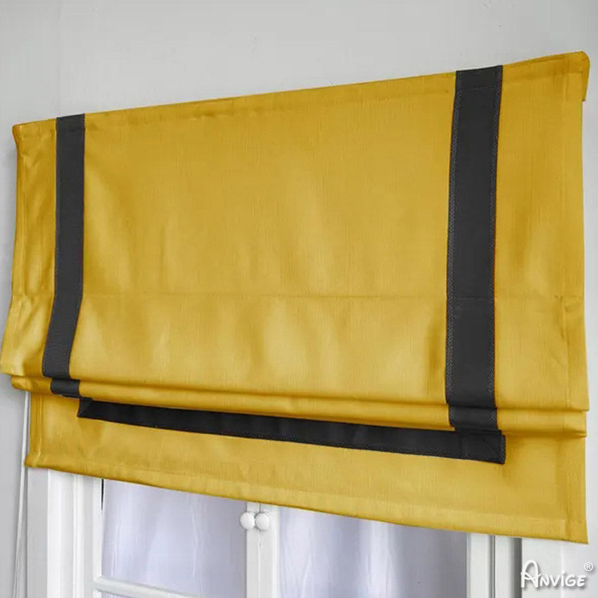 Anvige Home Textile Roman Shade Anvige Flat Roman Shades,Hardware For Installation Included,Window Treatment,Custom Roman Blinds,Yellow With Black Border Trims