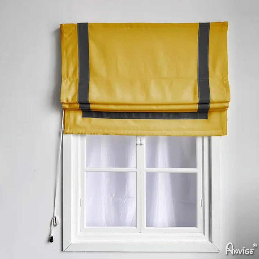 Anvige Home Textile Roman Shade Anvige Flat Roman Shades,Hardware For Installation Included,Window Treatment,Custom Roman Blinds,Yellow With Black Border Trims