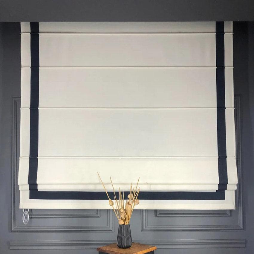 Anvige Home Textile Roman Shade Anvige Flat Sheer Roman Shades,Hardware For Installation Included,Window Treatment,Custom Roman Blinds,White With Black Border Trims