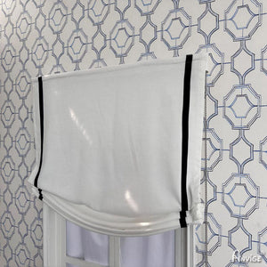 Side view of Anvige Relax Roman Shades in white with black trim, showcasing a relaxed fold design. Perfect for light or blackout customization.