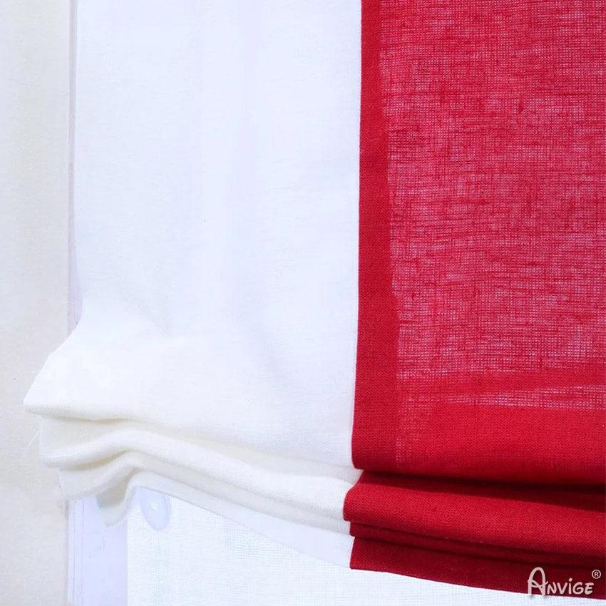 Anvige Home Textile Roman Shade Anvige Relaxed Flat Roman Shades,Hardware For Installation Included,Window Treatment,Custom Roman Blinds,White With Middle Red Trims