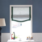 Anvige Home Textile Roman Shade Anvige Relaxed Sheer Roman Shades,Hardware For Installation Included,Window Treatment,Custom Roman Blinds,White With Green Border Trims