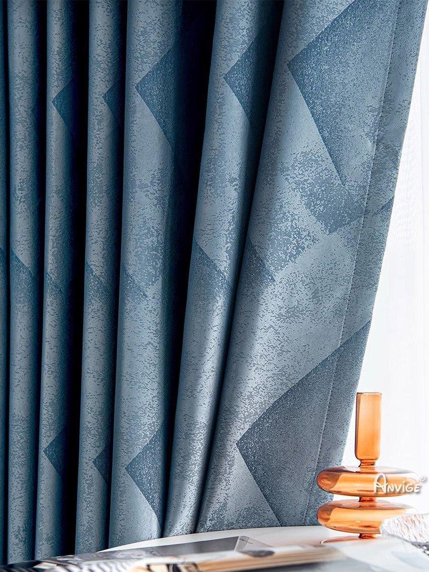 Anvige Home Textile European Curtain ANVIGE Modern Blue Color Geometry Jacquard,Grommet Window Curtain Blackout Curtains For Living Room,52''Wx63''L,1 Panel