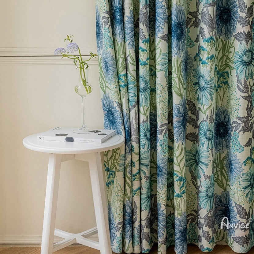 Anvige Home Textile Pastoral Curtain Copy of ANVIGE Pastoral Cotton Linen Green Floral,Grommet Window Curtain Blackout Curtains For Living Room,52''Wx63''L,1 Panel