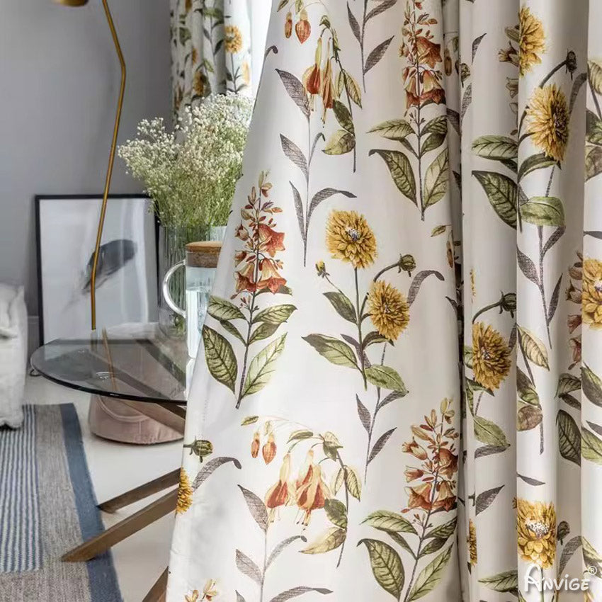 Anvige Home Textile Pastoral Curtain Copy of ANVIGE Pastoral High Quality Green Color Bird and Flower Printed,Grommet Window Curtain Blackout Curtains For Living Room,52''Wx63''L,1 Panel