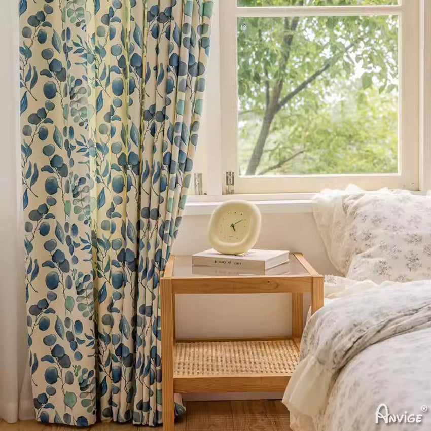 Anvige Home Textile Pastoral Curtain ANVIGE Pastoral High Quality Leaves Printed,Grommet Window Curtain Blackout Curtains For Living Room,52''Wx63''L,1 Panel