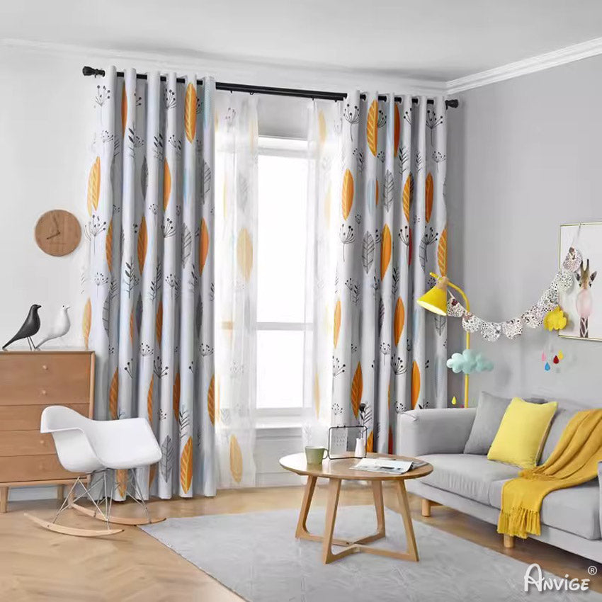 Anvige Home Textile Pastoral Curtain ANVIGE Pastoral Yellow Leaves,Blackout Grommet Window Curtain Blackout Curtains For Living Room,52''Wx63''L,1 Panel