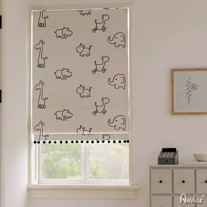 Anvige Flat Roman Shades,Hardware For Installation Included,Window Treatment,Custom Roman Blinds,Cartoon Animals Printed