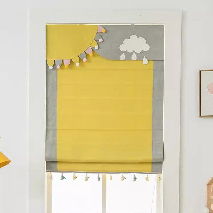 Anvige Flat Roman Shades,Hardware For Installation Included,Window Treatment,Custom Roman Blinds,Yellow With Grey Trims