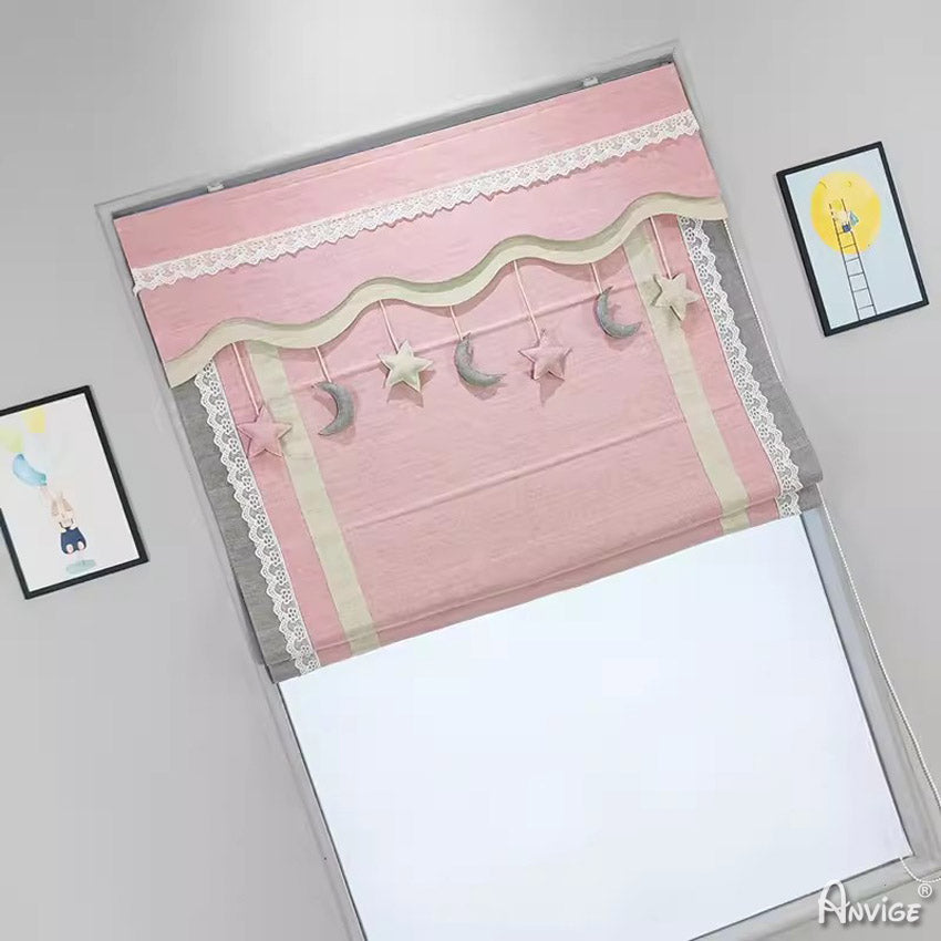 Anvige Flat Roman Shades,Hardware For Installation Included,Window Treatment,Custom Roman Blinds,Cartoon Pink Lucky Star