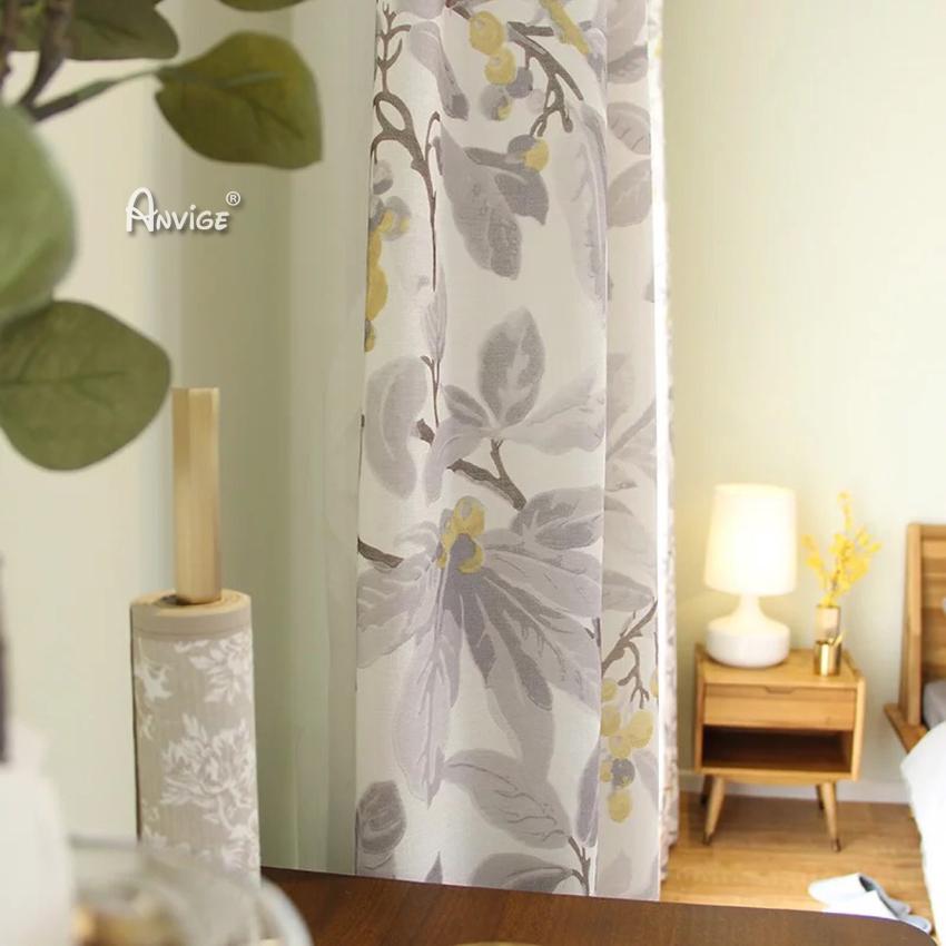 Pastoral Curtain ANVIGE American Pastoral Cotton Linen Abstract Leaves Printed,Grommet Window Curtain Blackout Curtains For Living Room,52''Wx63''L,1 Panel roman shades roman blinds curtains window treatment window shade window blind customized roman shades curtain drapes curtains for living room