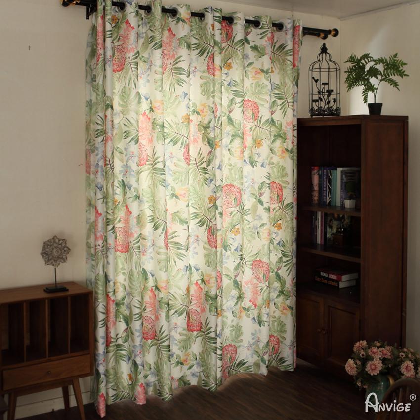 Pastoral Curtain ANVIGE American Pastoral Cotton Linen Flower and Leaves Printed,Grommet Window Curtain Blackout Curtains For Living Room,52''Wx63''L,1 Panel roman shades roman blinds curtains window treatment window shade window blind customized roman shades curtain drapes curtains for living room