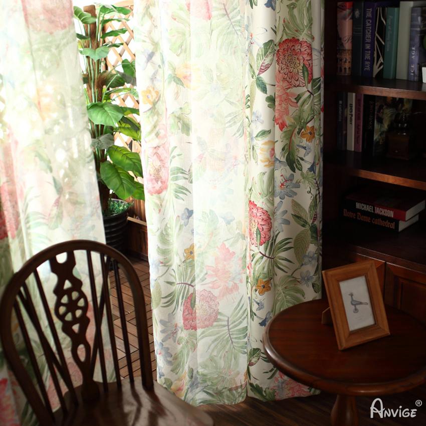 Pastoral Curtain ANVIGE American Pastoral Cotton Linen Flower and Leaves Printed,Grommet Window Curtain Blackout Curtains For Living Room,52''Wx63''L,1 Panel roman shades roman blinds curtains window treatment window shade window blind customized roman shades curtain drapes curtains for living room