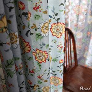 Pastoral Curtain ANVIGE American Pastoral Cotton Linen Flowers Printed ,Grommet Window Curtain Blackout Curtains For Living Room,52''Wx63''L,1 Panel roman shades roman blinds curtains window treatment window shade window blind customized roman shades curtain drapes curtains for living room