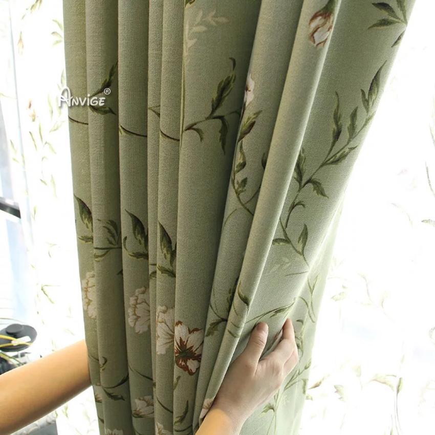 Pastoral Curtain ANVIGE American Pastoral Cotton Linen Green Plants Printed,Grommet Window Curtain Blackout Curtains For Living Room,52''Wx63''L,1 Panel roman shades roman blinds curtains window treatment window shade window blind customized roman shades curtain drapes curtains for living room