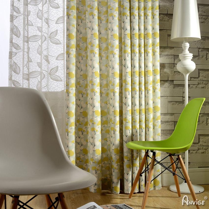 Pastoral Curtain ANVIGE American Pastoral Cotton Linen Yellow Leave Printed,Grommet Window Curtain Blackout Curtains For Living Room,52''Wx63''L,1 Panel roman shades roman blinds curtains window treatment window shade window blind customized roman shades curtain drapes curtains for living room