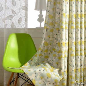 Pastoral Curtain ANVIGE American Pastoral Cotton Linen Yellow Leave Printed,Grommet Window Curtain Blackout Curtains For Living Room,52''Wx63''L,1 Panel roman shades roman blinds curtains window treatment window shade window blind customized roman shades curtain drapes curtains for living room