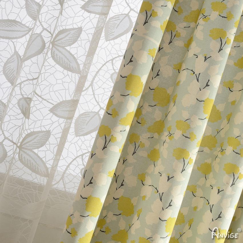 Pastoral Curtain ANVIGE American Pastoral Cotton Linen Yellow Leave Printed,Grommet Window Curtain Blackout Curtains For Living Room,52''Wx63''L,1 Panel roman shades roman blinds curtains window treatment window shade window blind customized roman shades curtain drapes curtains for living room