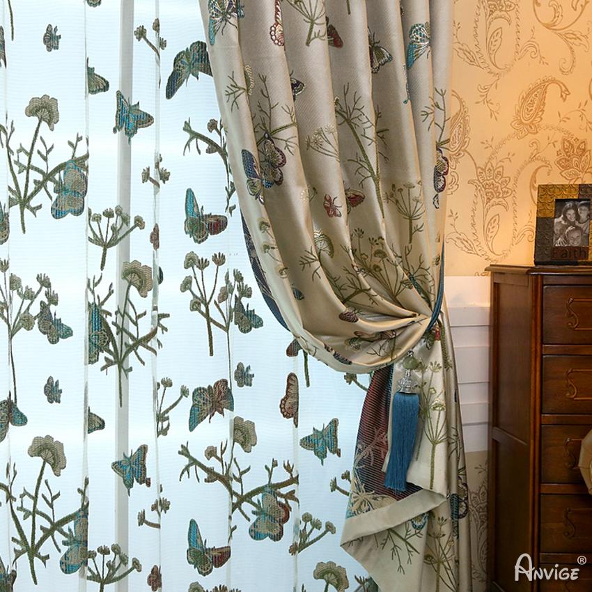 Pastoral Curtain ANVIGE American Pastoral High-precision Butterfly Embroidered,Grommet Window Curtain Blackout Curtains For Living Room,52''Wx63''L,1 Panel roman shades roman blinds curtains window treatment window shade window blind customized roman shades curtain drapes curtains for living room