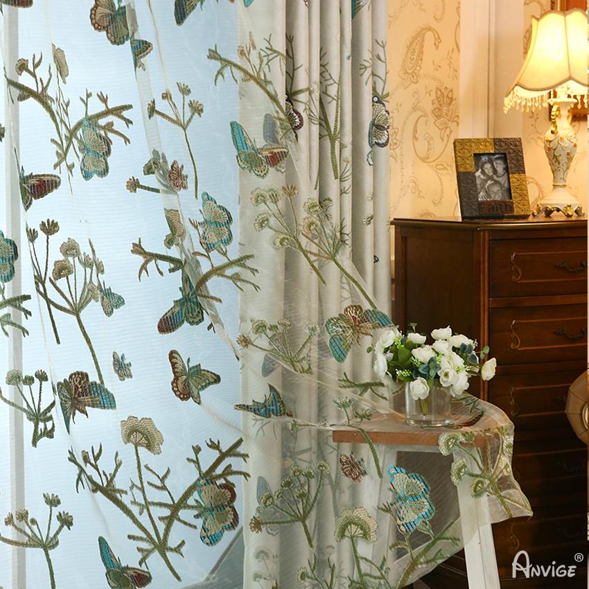 Pastoral Curtain ANVIGE American Pastoral High-precision Butterfly Embroidered,Grommet Window Curtain Blackout Curtains For Living Room,52''Wx63''L,1 Panel roman shades roman blinds curtains window treatment window shade window blind customized roman shades curtain drapes curtains for living room