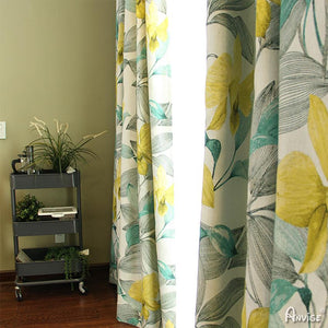 Pastoral Curtain ANVIGE American Pastoral Yellow Flower Printed ,Grommet Window Curtain Blackout Curtains For Living Room,52''Wx63''L,1 Panel roman shades roman blinds curtains window treatment window shade window blind customized roman shades curtain drapes curtains for living room