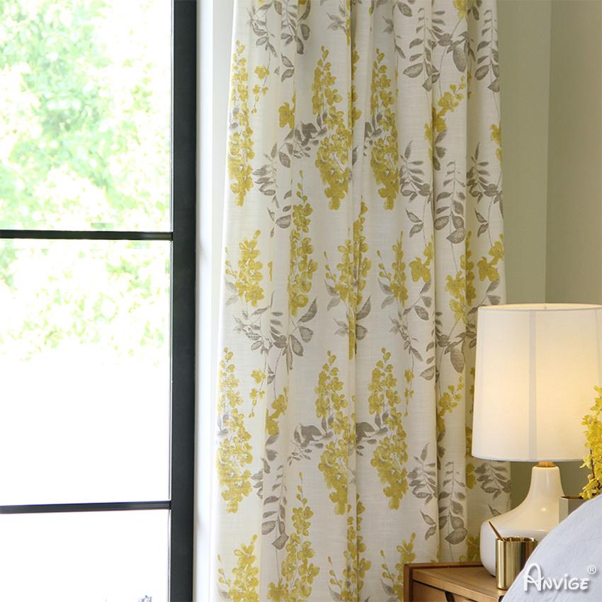 Pastoral Curtain ANVIGE American Pastoral Yellow Flowers Printed ,Grommet Window Curtain Blackout Curtains For Living Room,52''Wx63''L,1 Panel roman shades roman blinds curtains window treatment window shade window blind customized roman shades curtain drapes curtains for living room