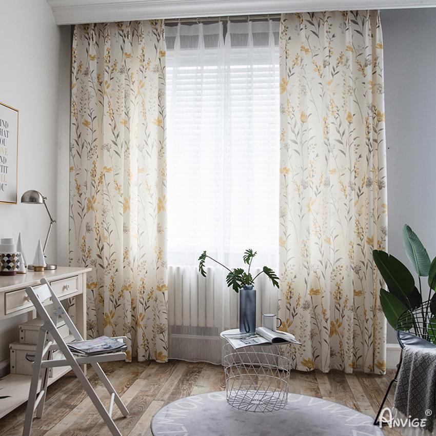 Pastoral Curtain ANVIGE American Pastoral Yellow Flowers Printed,Grommet Window Curtain Blackout Curtains For Living Room,52''Wx63''L,1 Panel roman shades roman blinds curtains window treatment window shade window blind customized roman shades curtain drapes curtains for living room