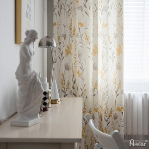 Pastoral Curtain ANVIGE American Pastoral Yellow Flowers Printed,Grommet Window Curtain Blackout Curtains For Living Room,52''Wx63''L,1 Panel roman shades roman blinds curtains window treatment window shade window blind customized roman shades curtain drapes curtains for living room