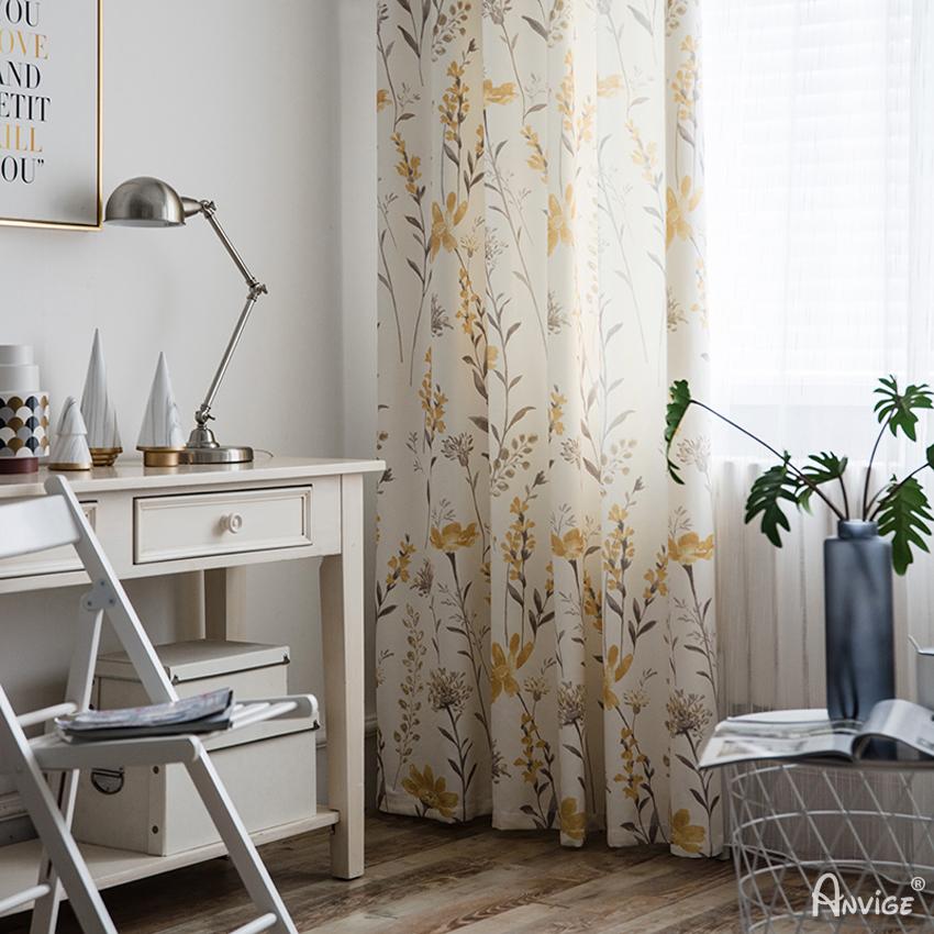 Pastoral Curtain ANVIGE American Pastoral Yellow Flowers Printed,Grommet Window Curtain Blackout Curtains For Living Room,52''Wx63''L,1 Panel roman shades roman blinds curtains window treatment window shade window blind customized roman shades curtain drapes curtains for living room