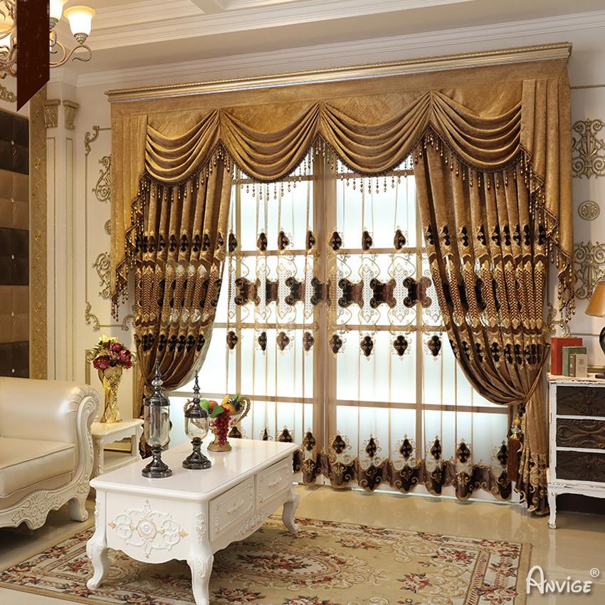 Luxury Curtain ANVIGE Brown Embroidered Gold Curtains For the Living Room Customized Valance,Blackout and Sheer Window Curtain With Grommet Top,52''Wx84''L,1 Panel roman shades roman blinds curtains window treatment window shade window blind customized roman shades curtain drapes curtains for living room