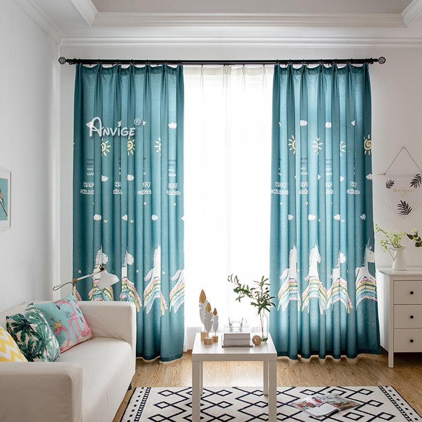 Cartoon Curtain ANVIGE Cartoon Blue Pony Printed,Grommet Window Curtain Blackout Curtains For Living Room,52''Wx63''L,1 Panel roman shades roman blinds curtains window treatment window shade window blind customized roman shades curtain drapes curtains for living room