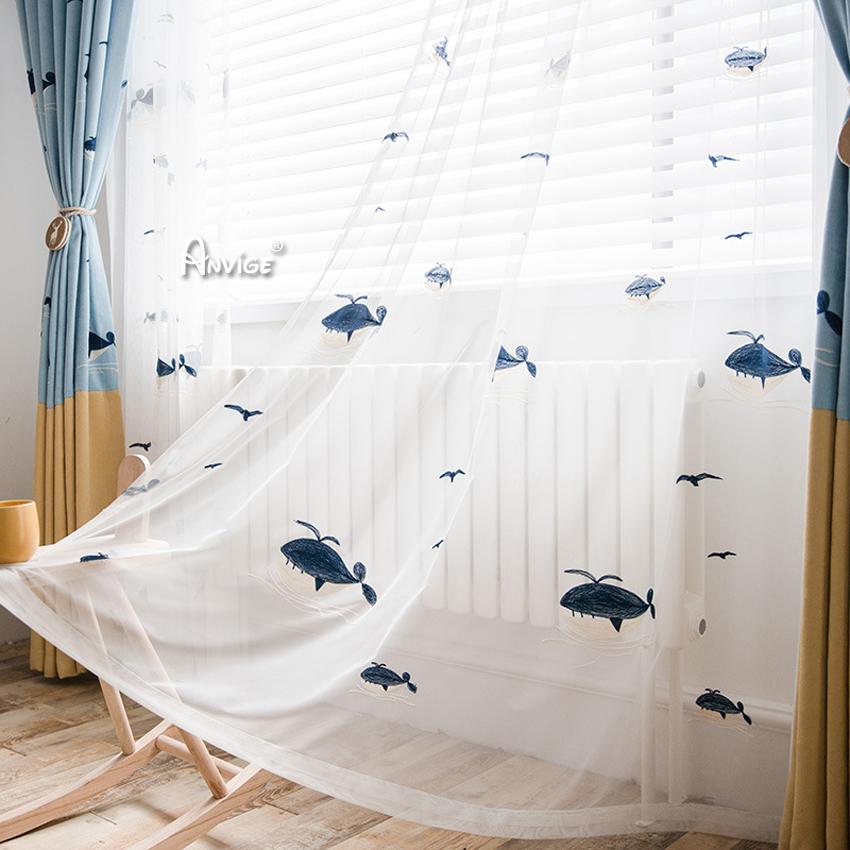 Cartoon Curtain ANVIGE Cartoon Blue Whale Embroidered Curtains,Grommet Window Curtain Blackout Curtains For Living Room,52''Wx63''L,1 Panel roman shades roman blinds curtains window treatment window shade window blind customized roman shades curtain drapes curtains for living room