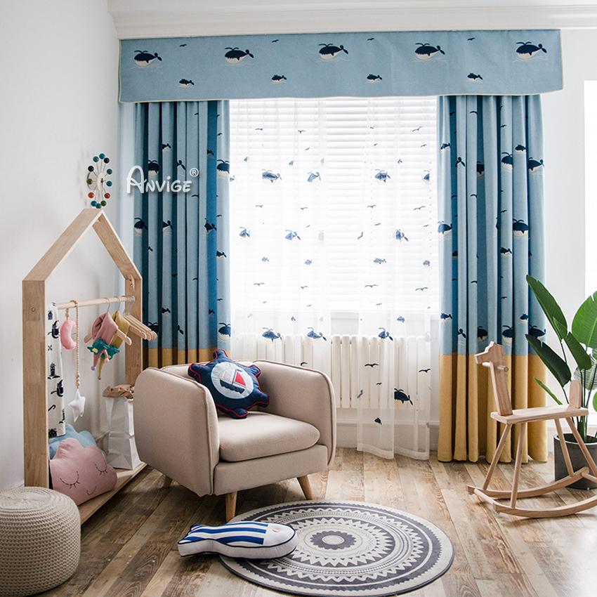 Cartoon Curtain ANVIGE Cartoon Blue Whale Embroidered Curtains,Grommet Window Curtain Blackout Curtains For Living Room,52''Wx63''L,1 Panel roman shades roman blinds curtains window treatment window shade window blind customized roman shades curtain drapes curtains for living room