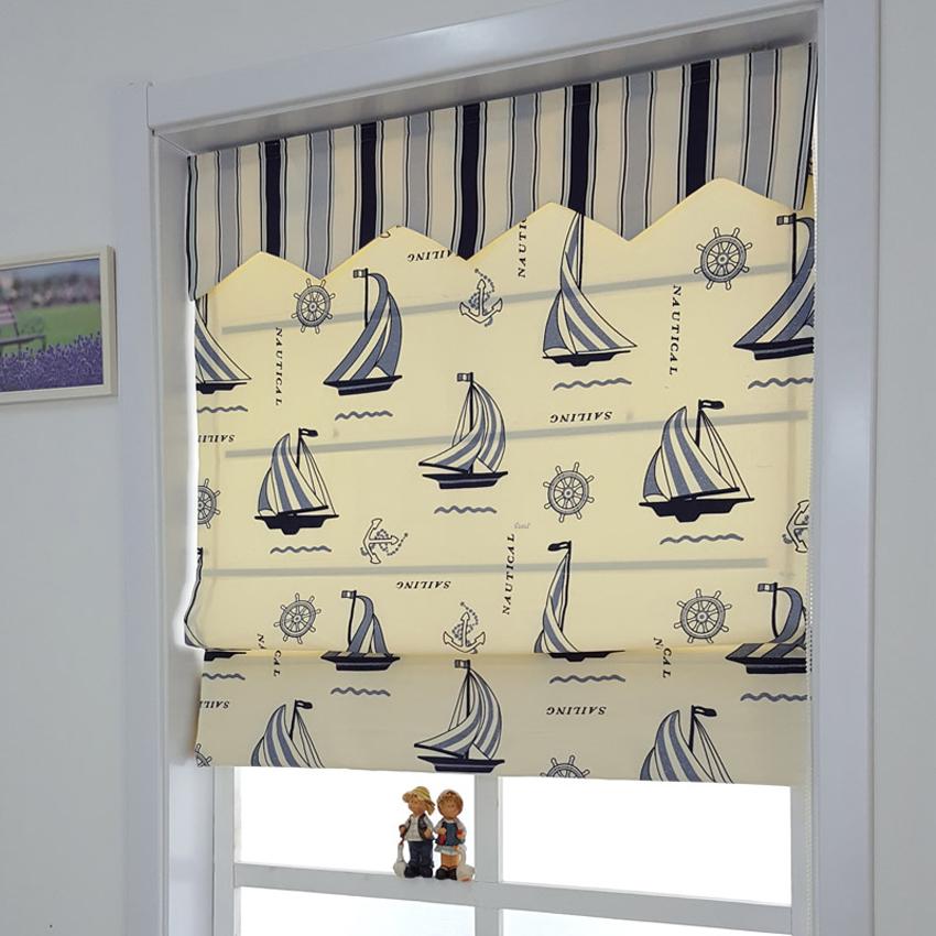 Roman Shade ANVIGE Cartoon Children Blue Sailing Boat Printed Roman Shades ,Easy Install Washable Curtains ,Customized Window Curtain Drape, 24"W X 64"H roman shades roman blinds curtains window treatment window shade window blind customized roman shades curtain drapes curtains for living room