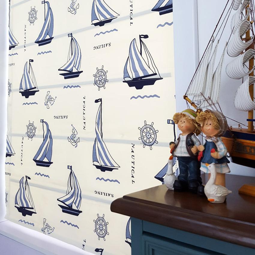 Roman Shade ANVIGE Cartoon Children Blue Sailing Boat Printed Roman Shades ,Easy Install Washable Curtains ,Customized Window Curtain Drape, 24"W X 64"H roman shades roman blinds curtains window treatment window shade window blind customized roman shades curtain drapes curtains for living room