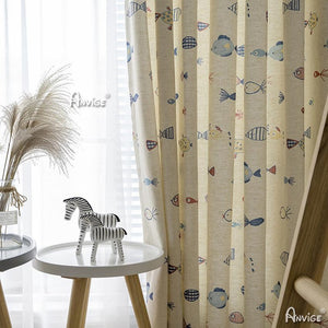 Cartoon Curtain ANVIGE Cartoon Children Cotton Linen Little Fish Printed,Grommet Window Curtain Blackout Curtains For Living Room,52''Wx63''L,1 Panel roman shades roman blinds curtains window treatment window shade window blind customized roman shades curtain drapes curtains for living room