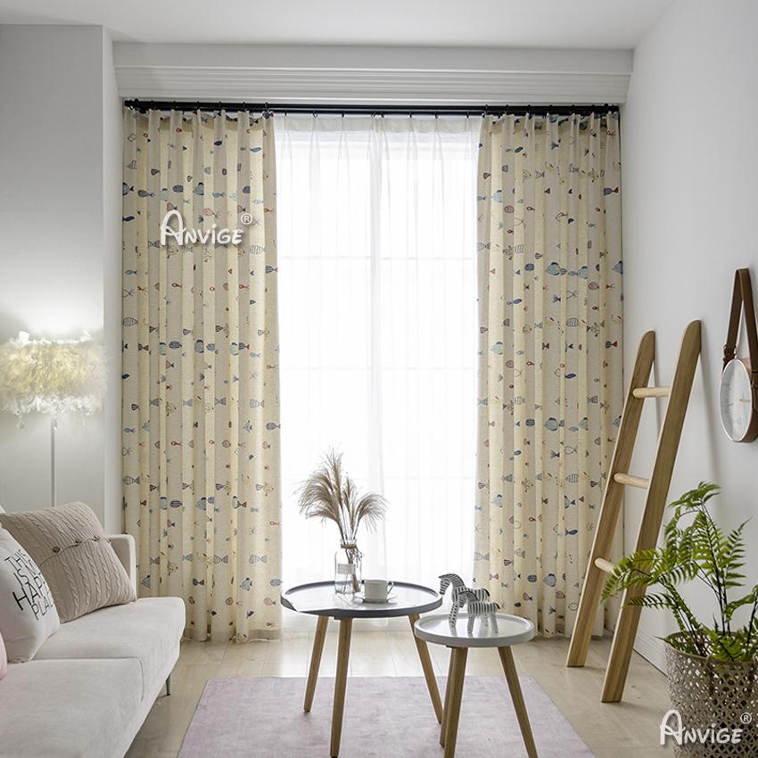 Cartoon Curtain ANVIGE Cartoon Children Cotton Linen Little Fish Printed,Grommet Window Curtain Blackout Curtains For Living Room,52''Wx63''L,1 Panel roman shades roman blinds curtains window treatment window shade window blind customized roman shades curtain drapes curtains for living room