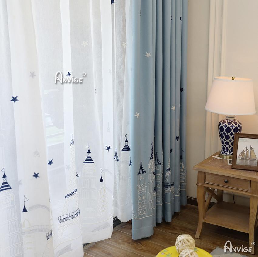 Cartoon Curtain ANVIGE Cartoon Children Embroidered Castle Blue Curtains,Grommet Window Curtain Blackout Curtains For Living Room,52''Wx63''L,1 Panel roman shades roman blinds curtains window treatment window shade window blind customized roman shades curtain drapes curtains for living room