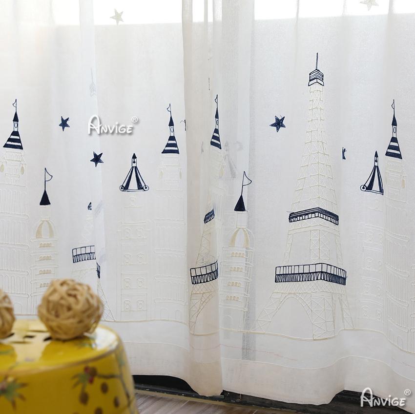 Cartoon Curtain ANVIGE Cartoon Children Embroidered Castle Blue Curtains,Grommet Window Curtain Blackout Curtains For Living Room,52''Wx63''L,1 Panel roman shades roman blinds curtains window treatment window shade window blind customized roman shades curtain drapes curtains for living room